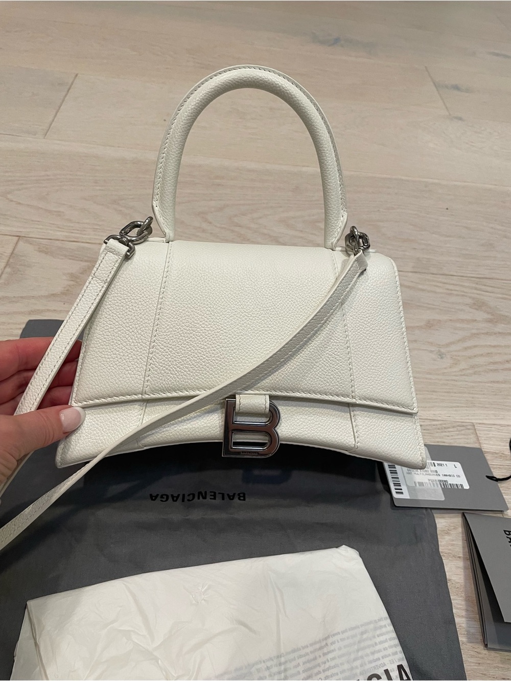 Balenciaga White Hourglass Satchel with Silver 'B' Hardware